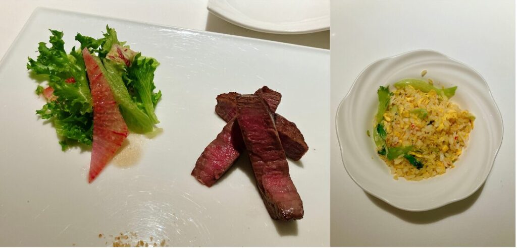 ・特選黒毛和牛フィレ肉のステーキ
・蟹肉とレタス入りチャーハン
